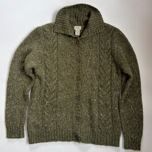 L.L.Bean Wool Blend Knit Button Front Cardigan Sweater Green Size XL